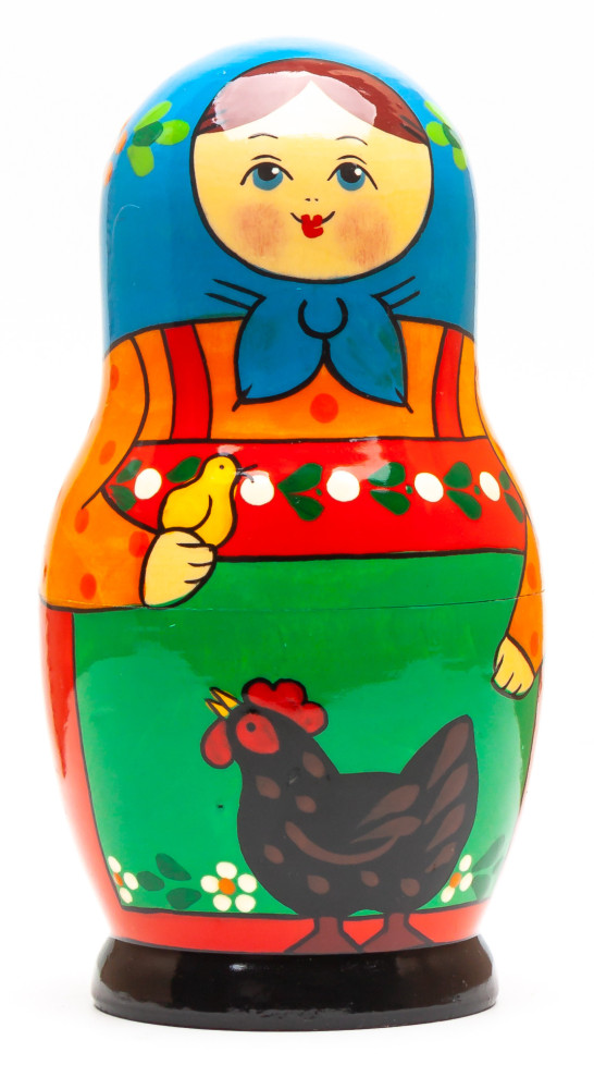 120 mm Mistress with a Chicken hand painted on Wooden Matryoshka doll 5 pcs (by Golden Cockerel Studio)