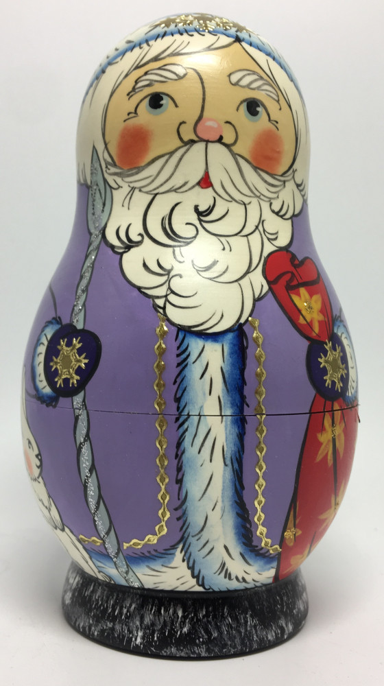 130 mm Santa Claus and Snowmaiden Princess hand painted wooden Matryoshka Doll 5 pcs (by Malutin Studio)