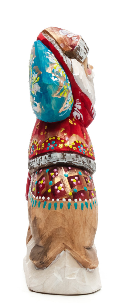 180 mm Santa with a Bag riding a Walrus Carved Wood Hand Painted Collectible Figurine (by Igor Carved Wooden Figures Studio)