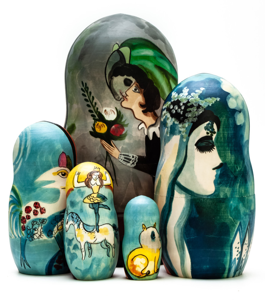 180 mm Birthday by Chagall hand painted on wooden Matryoshka doll 5 pcs (by Alexander Famous Paintings Studio)