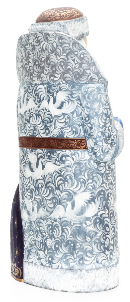 250 mm Santa with a Bag Carved Wood Hand Painted Collectible Figurine (by Natalia Nikitina Workshop)
