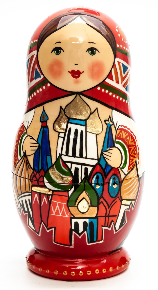 160 mm Moscow Snt Basil Cathedral hand painted by Lentuloff on wooden Matryoshka doll 5 pcs (by A Studio)