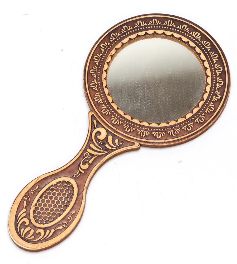 80x160 mm Roses hand made Birchbark Mirror (by Maxim Birch)