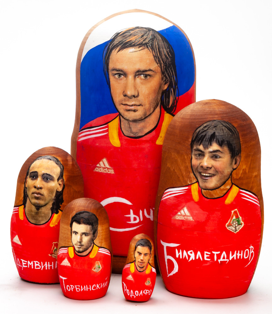 180mm Dmitry Sychev from lokomotiv Moscow Hand Painted Matryoshka Doll 5 pcs (by Konstantin Studio)