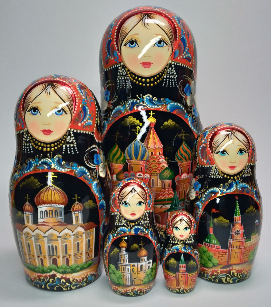 180 mm Moscow Snt Basil Cathedral hand painted on wooden Matryoshka doll 5 pcs (by A Studio)