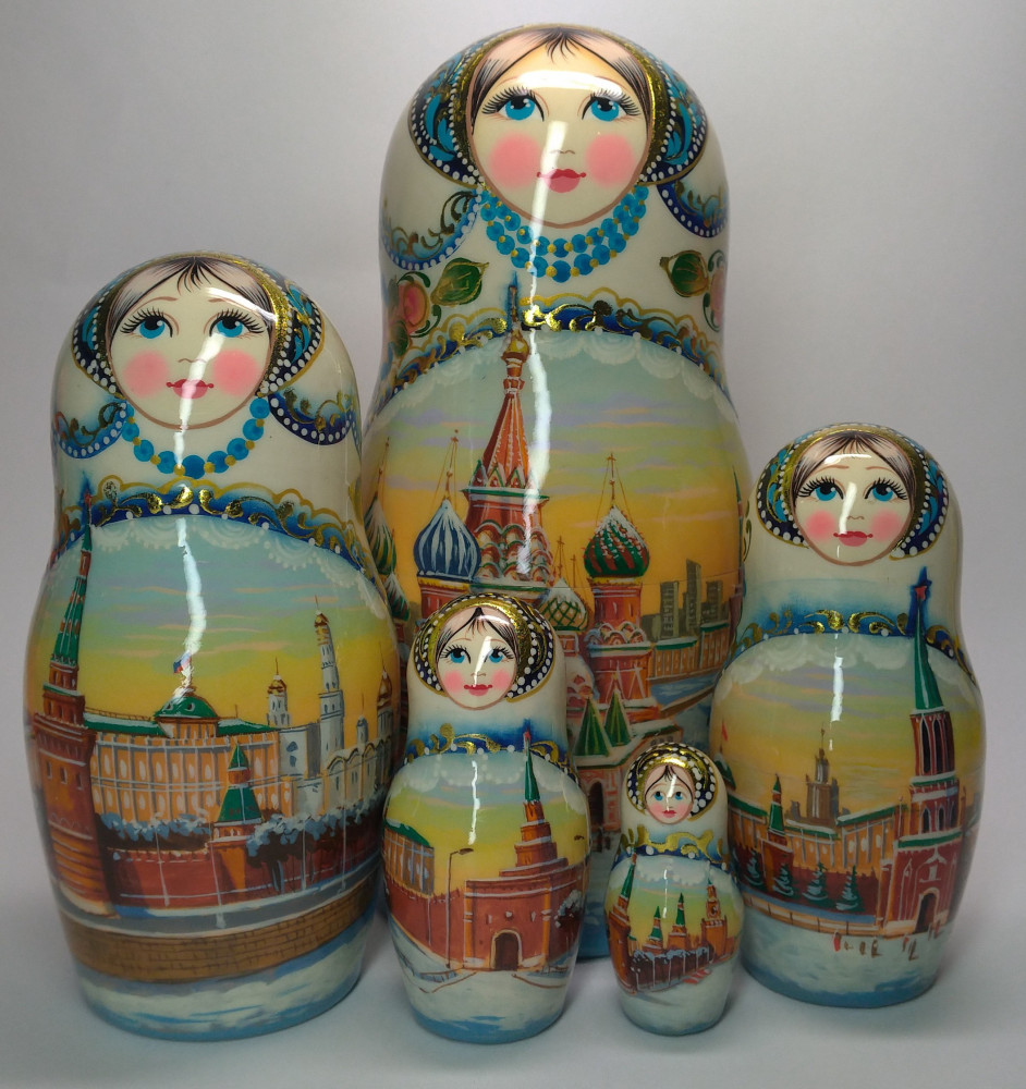 200 mm Moscow Cathedrals hand painted on wooden Matryoshka doll 5 pcs (by A Studio)