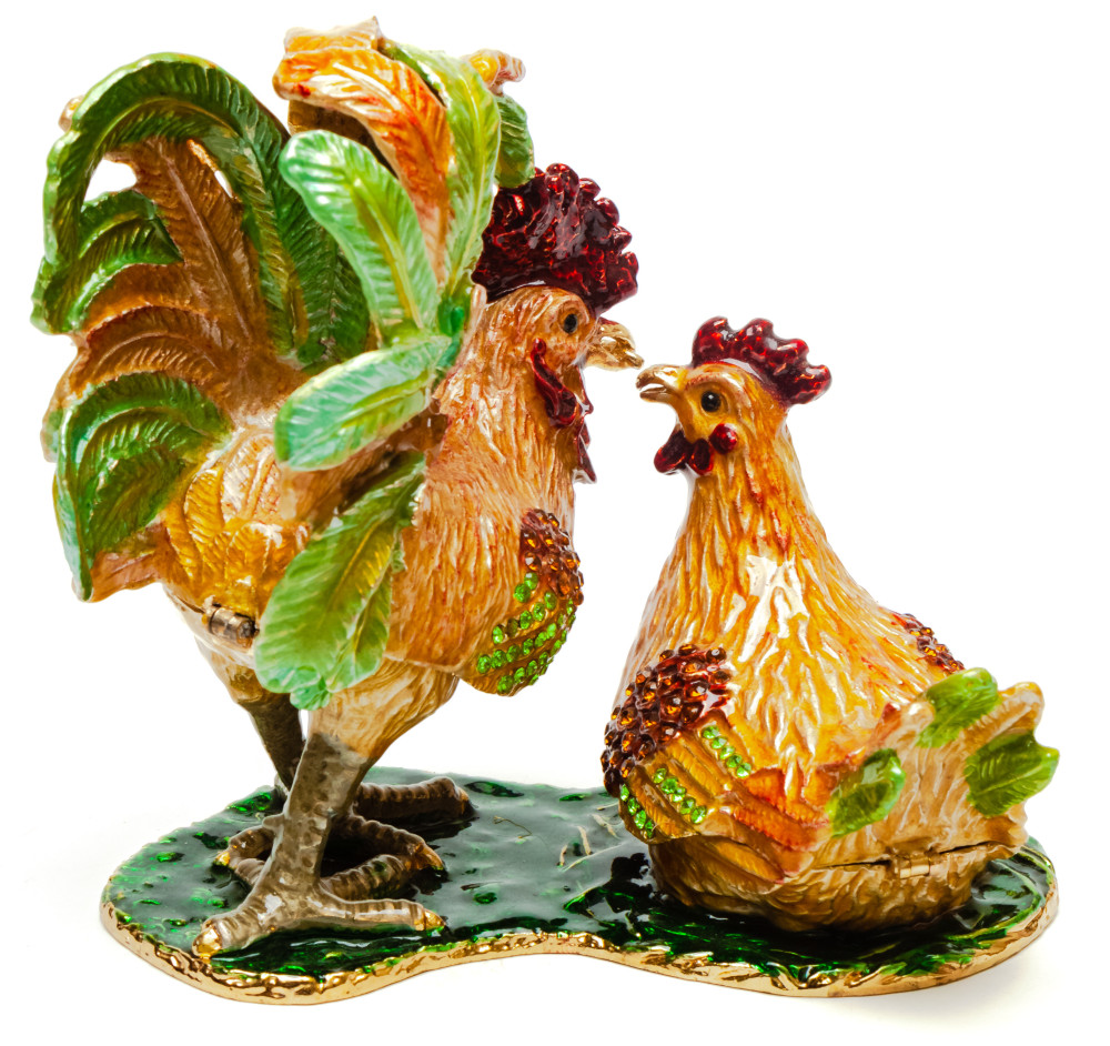 105 mm Cockerel an a Hen Jewellery Box
