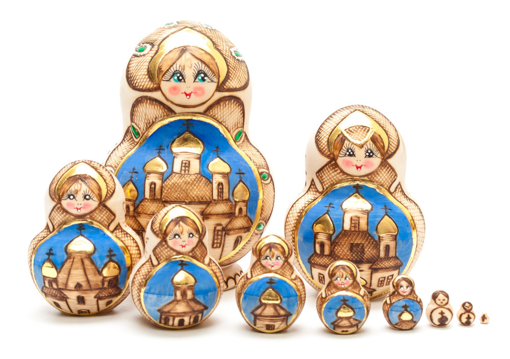 160 mm Russian Church hand painted on Wooden Matryoshka round doll 10 pcs (by Skazka)