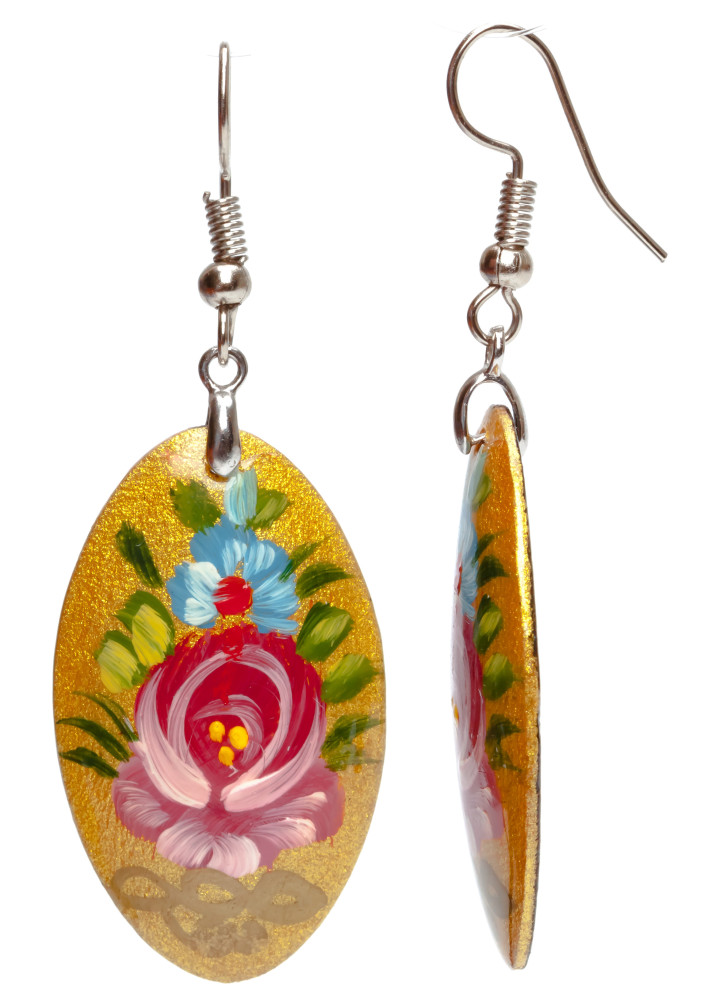 20x35mm Zhostovo wooden Earrings (by Lada Workshop)