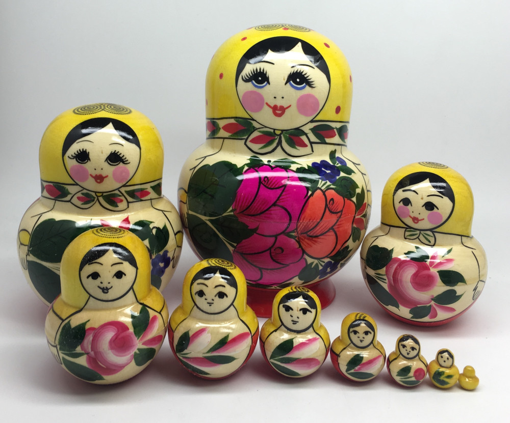 U Semenovskaya Hand Painted Matryoshka Doll 10 pcs Round