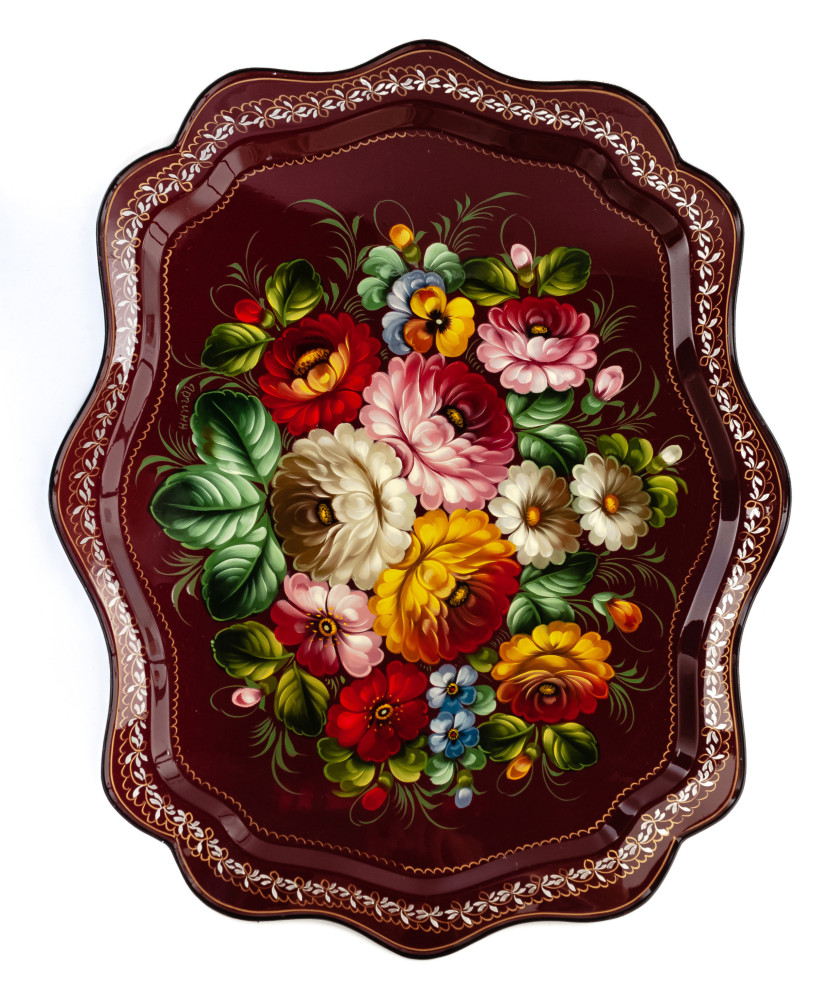 370x480 mm Zhostovo Patterns hand painted and lacquered by Gogin Metal Forged Tray (by Lada Crafts)