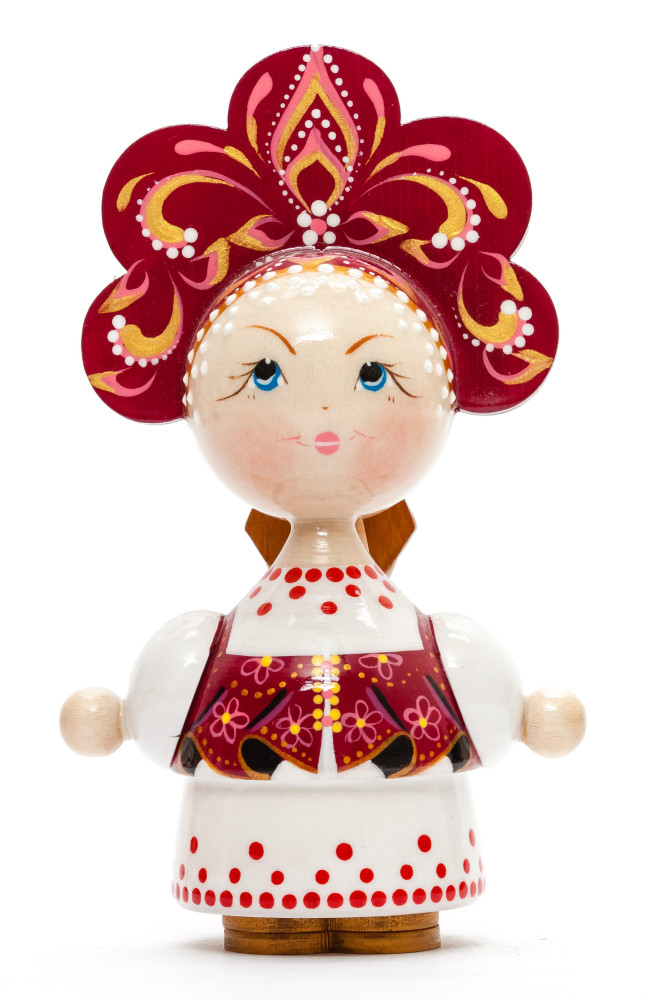 140 mm Russian Girl in Kokoshnik hand painted Wooden Doll (by Summer Shine)