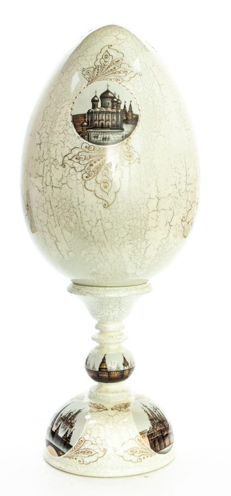 440 mm Saint Basil Cathedral hand painted on red colored wooden Egg with standby (by Tatiana Crafts)