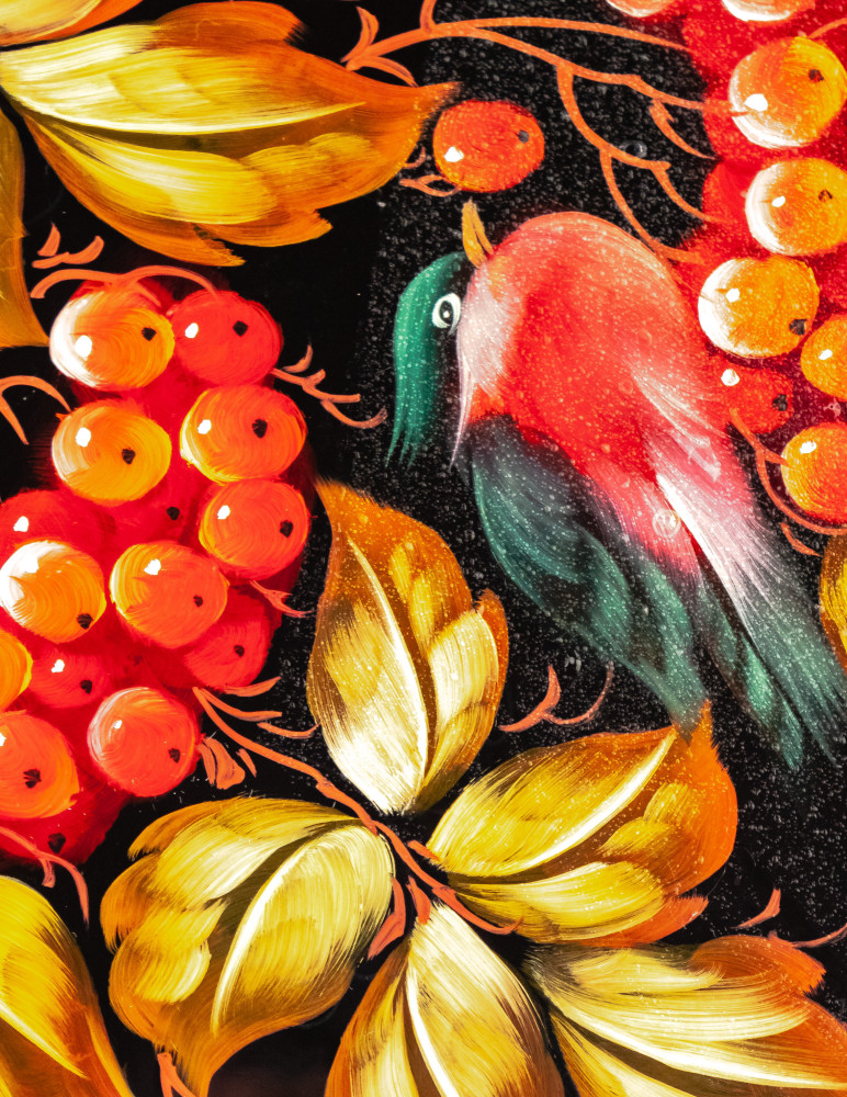 360x450 mm Zhostovo Patterns hand painted and lacquered by Hitrov Metal Forged Tray (by Lada Crafts)