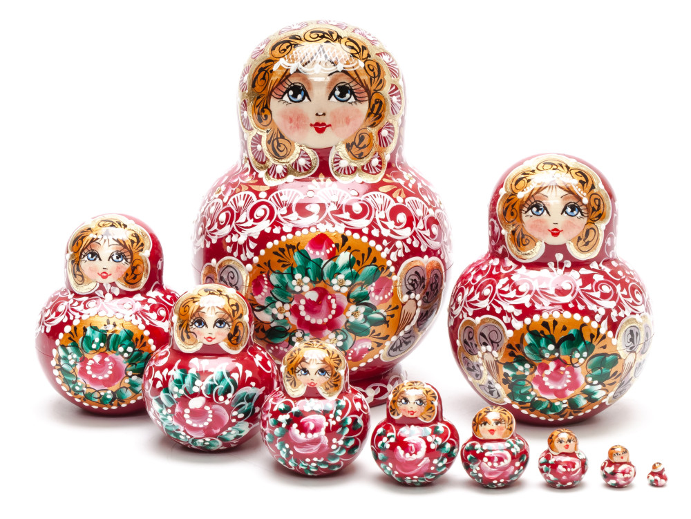 140 mm Russian Patterns hand painted wooden Matryoshka doll 10 pcs (by Elena Kudryashova)