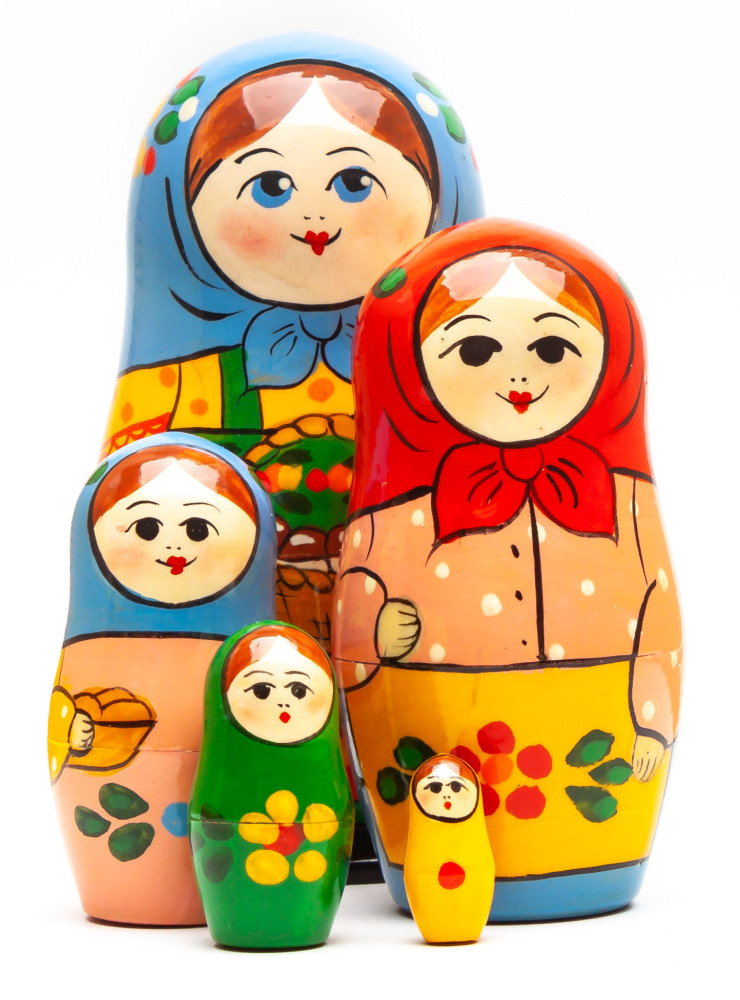 120 mm Mistress with a Basket of Mushrooms hand painted on Wooden Matryoshka doll 5 pcs (by Golden Cockerel Studio)