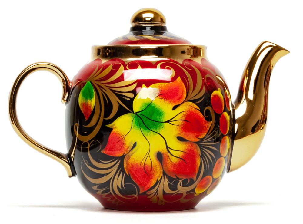 Golden Autumn Hand Painted Electric Samovar Kettle with teapot and tray