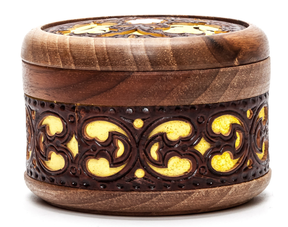 d 60 mm Siberian Patterns hand made Birchbark Jewelry Box (by Maxim Birch)