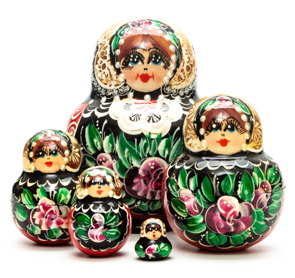 80 mm Flowers hand painted on Wooden Matryoshka doll 5 pcs (by Skazka)
