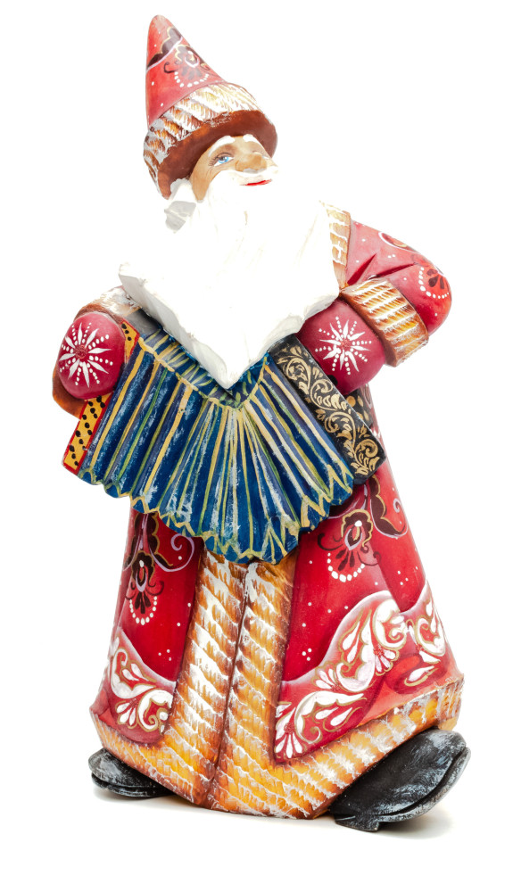 270 mm Santa with an Accordion Carved Wood Hand Painted Collectible Figurine (by Igor Carved Wooden Figures Studio)