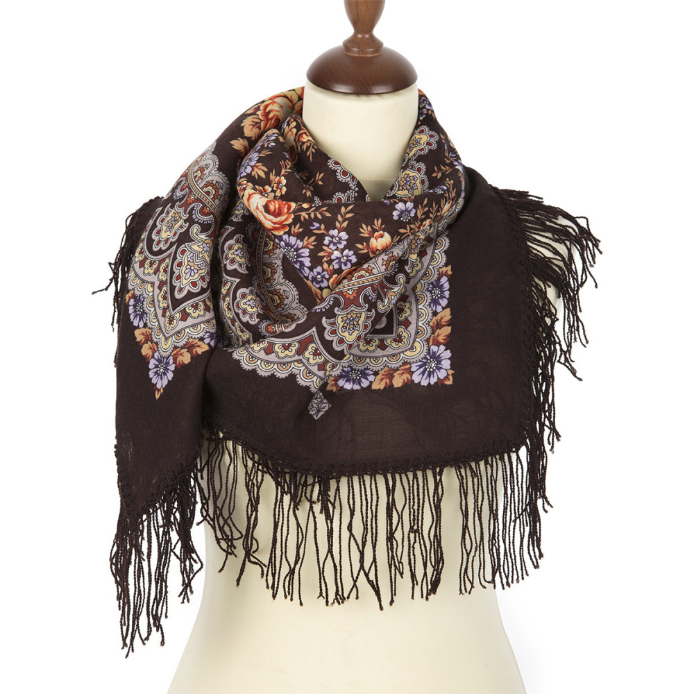 89x89 cm Gentle evening Woolen Shawl with Woolen Fringe Pavlovo Posad Manufactory