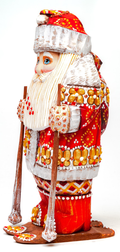200 mm Santa Claus Skiing hand carved and painted wooden statue (by Natalia Workshop)