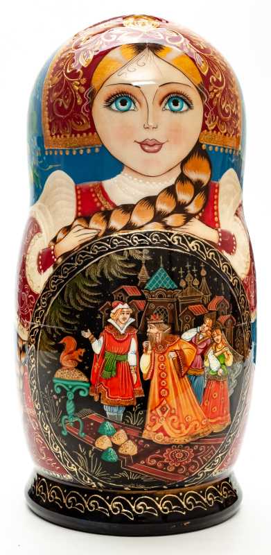 280 mm Russian Fairytale handpainted Wooden Matryoshka Doll 10 pcs (by Sheherazade)
