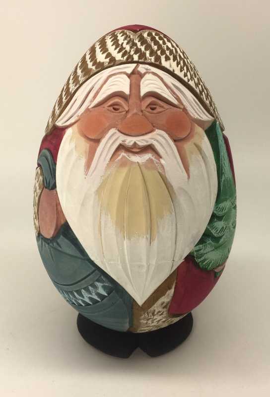120 mm Santa Claus Hand Carved and Painted Matryoshka Doll Egg shape (by Sergey Carved Wooden Dolls Studio)