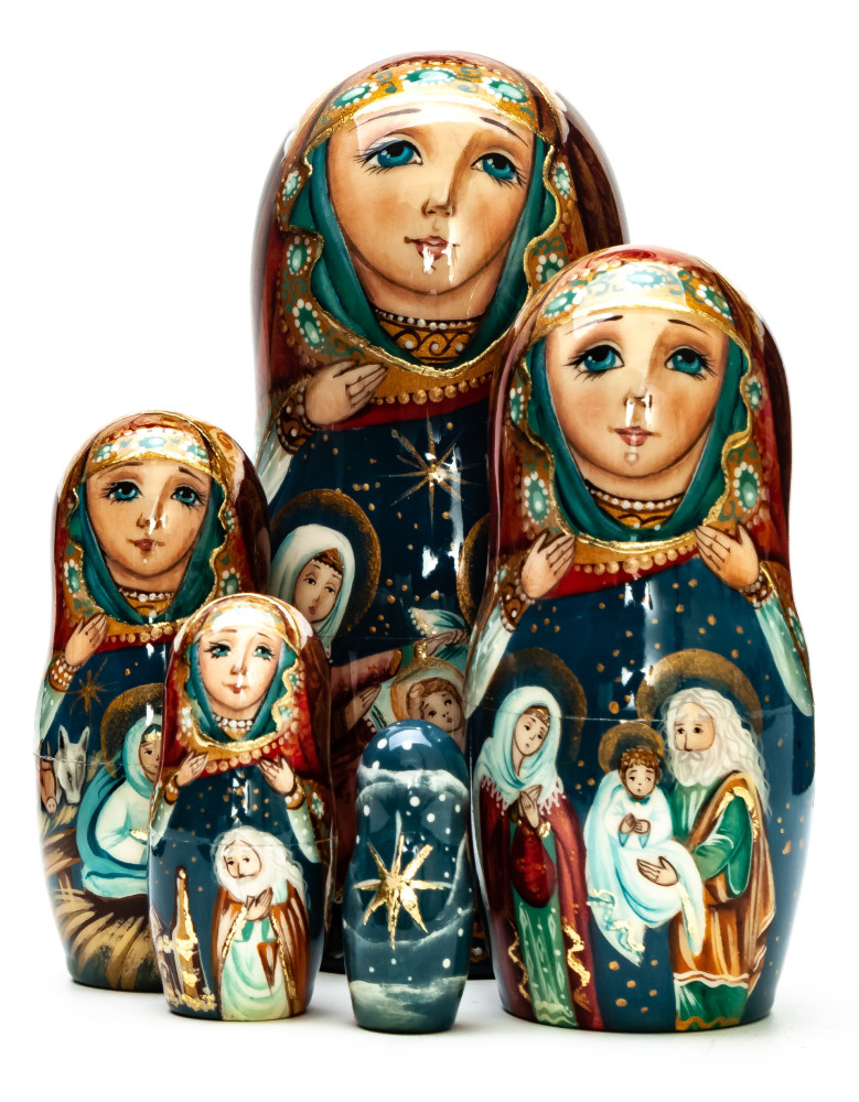  110 mm Christmas Day hand painted on wooden Matryoshka doll 5 pcs (by A Studio)