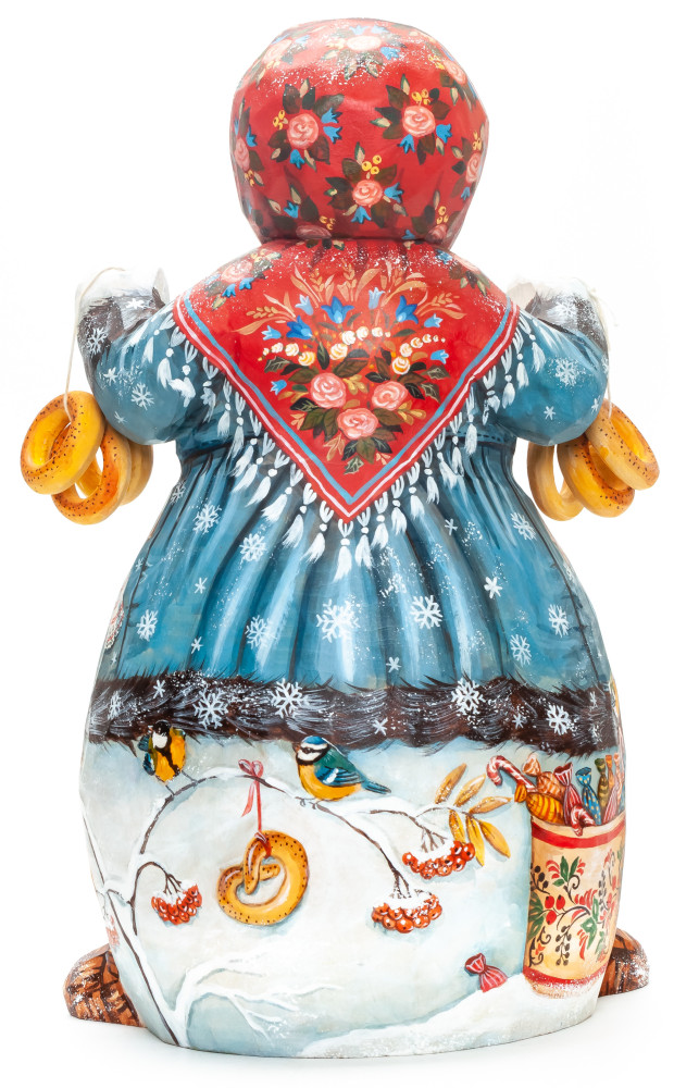 260 mm Snowman with Bagels hand painted wooden figurine (by Natalia Nikitina Workshop)
