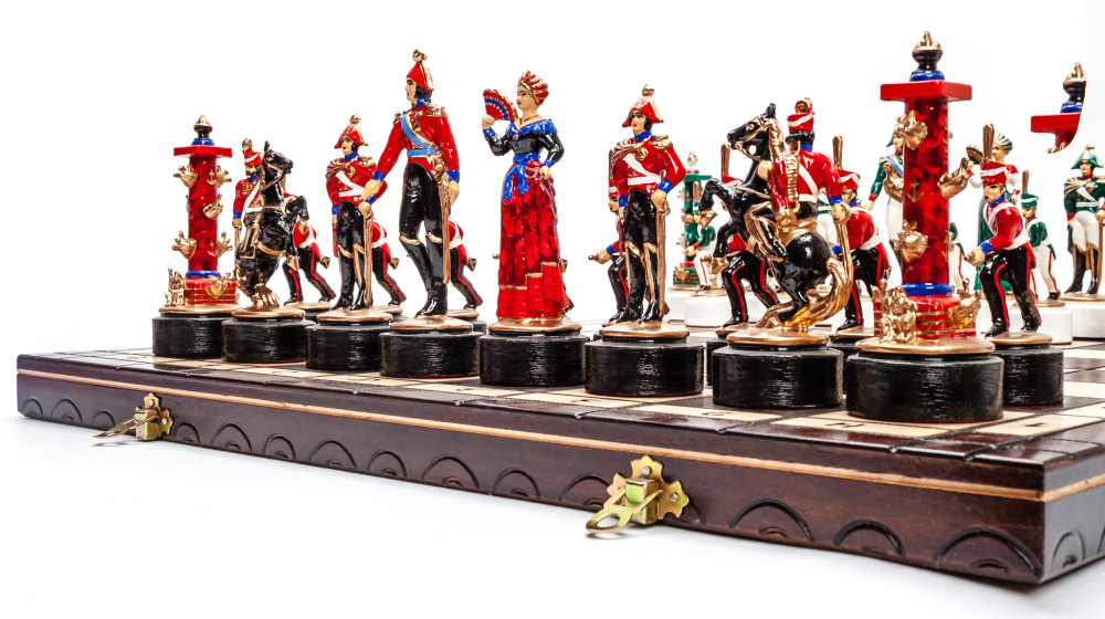 490x490 mm The Battle of Borodino handpainted figures on wooden Chess Board (by Fyodor Chess Studio)