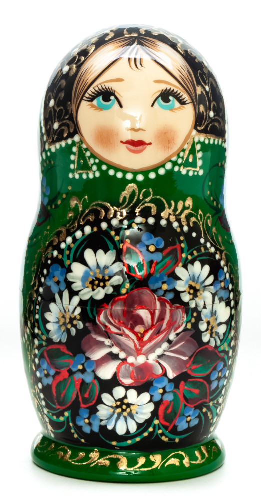  110 mm Flowers hand painted on wooden Matryoshka doll 5 pcs (by A Studio)