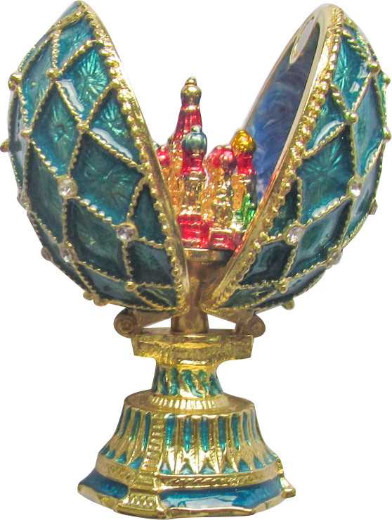 70 mm Saint Basil's Cathedral Golden Trellis Blue Enamel Easter Egg