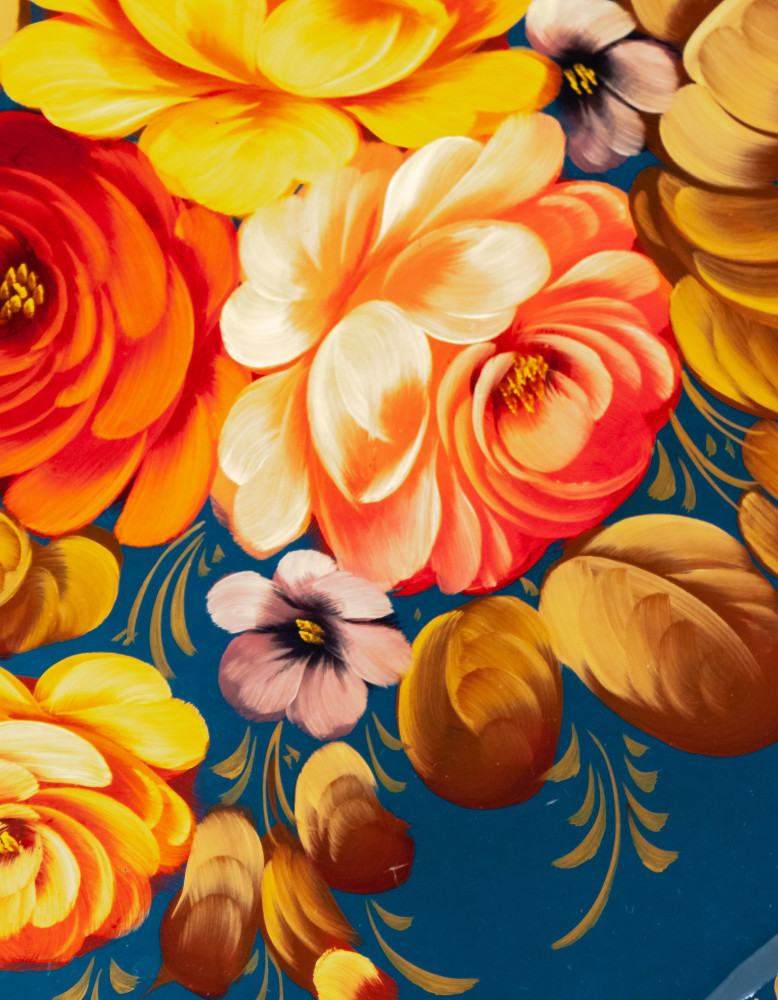 d 370 mm Zhostovo Patterns hand painted and lacquered by Hitrov Metal Forged Tray (by Lada Crafts)