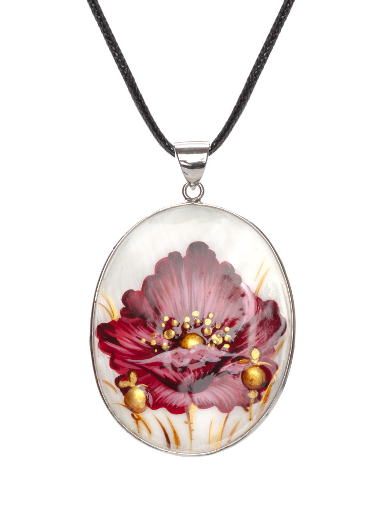 40x50 mm Flower hand painted Nacre Pendant (by Tatiana Shkatulka Crafts)