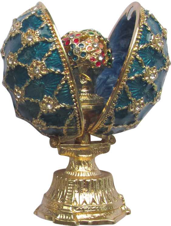60 mm Spring Flowers on Blue Enamel Easter Egg