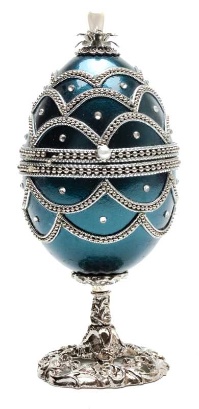 140 mm Blue Wave with Silver Patterns Easter Goose Shell Egg