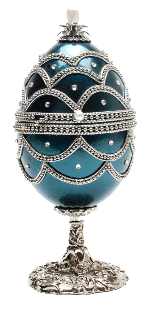 140 mm Blue Wave with Silver Patterns Easter Goose Shell Egg