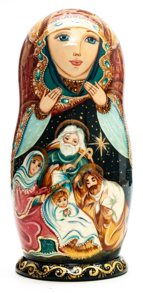 200mm Christmas Day hand painted Matryoshka round Doll 5pcs (by Skazka)