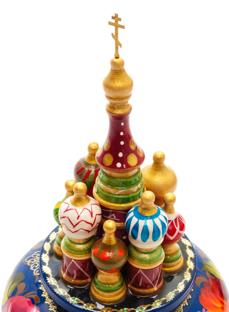210 mm Saint Basil's Cathedral Zhostovo Art hand painted Wooden Music Box (by Nightingale Crafts)