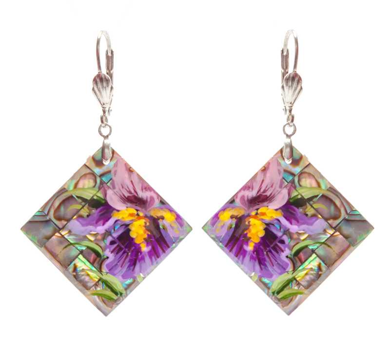 25x25 mm Flowers hand painted on Nacre Earrings (by Tatiana Shkatulka Crafts)