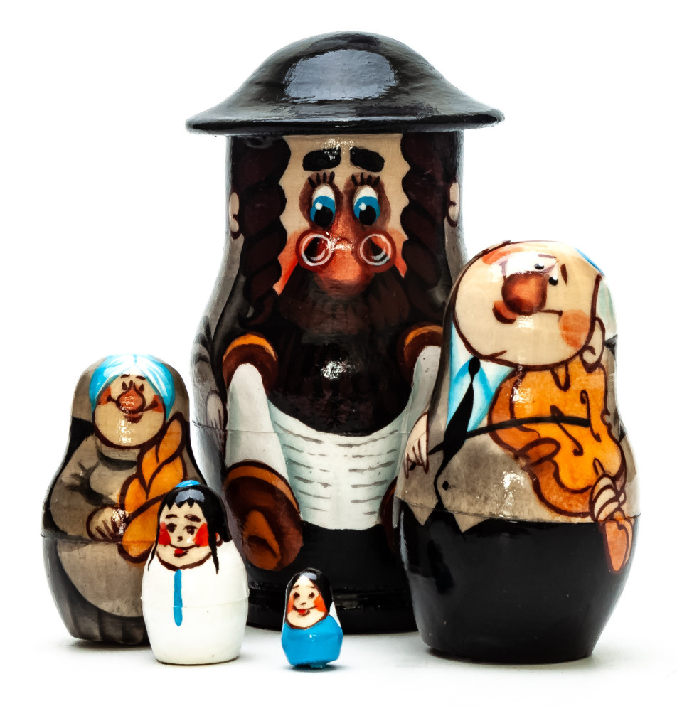 90mm Jew with the Torah hand painted on wooden Matryoshka doll 5 pcs (by Alexander Famous Paintings Studio)