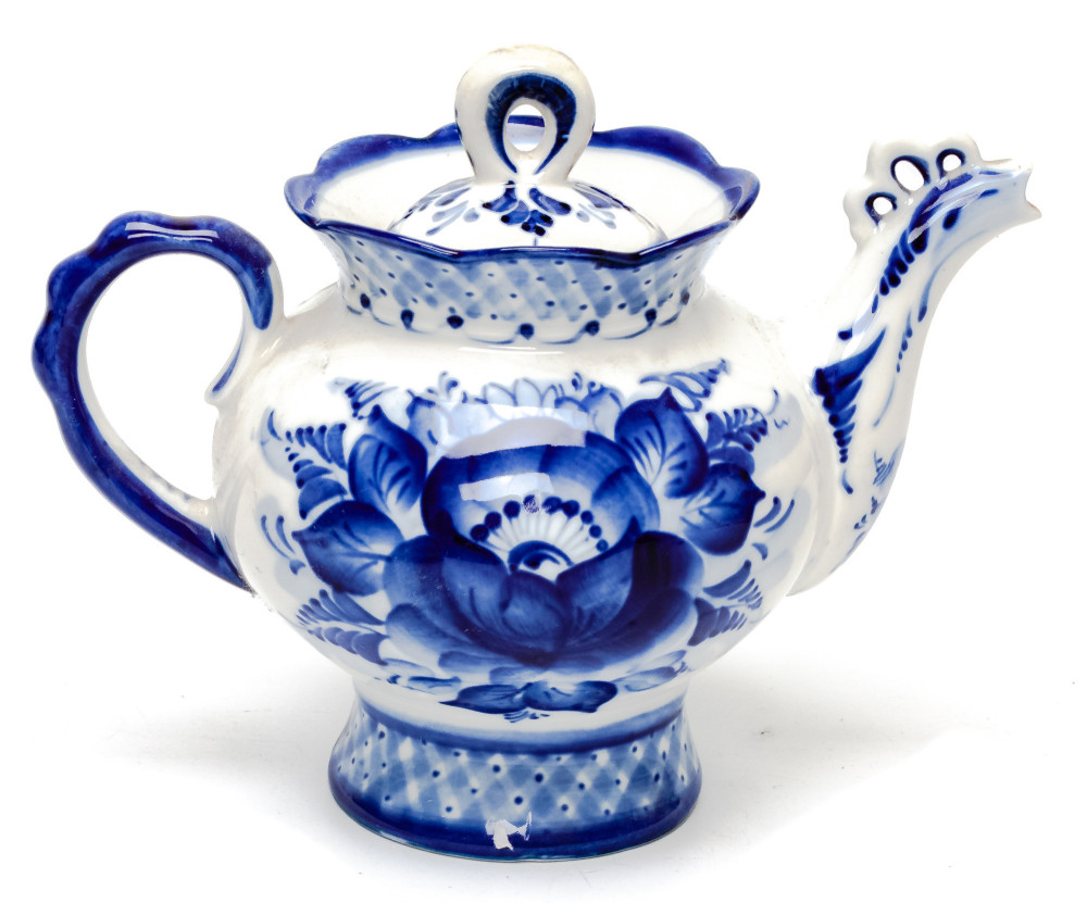 Flowers Gzhel Ceramic Electric Kettle with Teapot and Tray