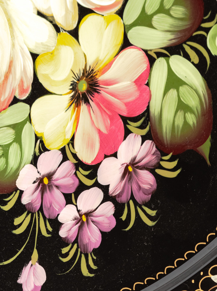 d 385 mm Zhostovo Patterns hand painted and lacquered Metal Forged Tray (by Lada Crafts)