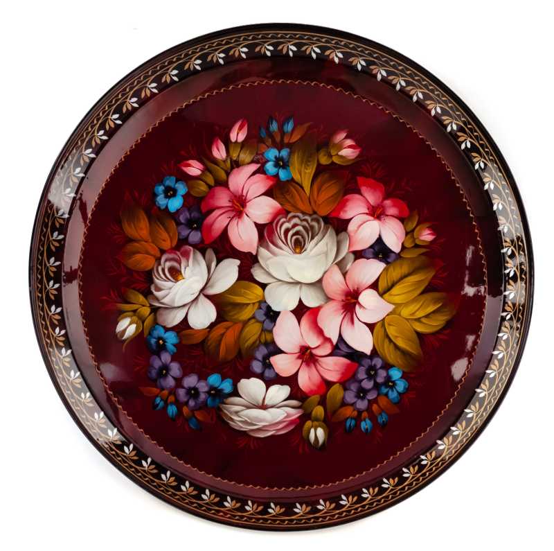  d 420 mm Zhostovo Patterns hand painted and lacquered by Danilova Metal Forged Tray (by Lada Crafts)
