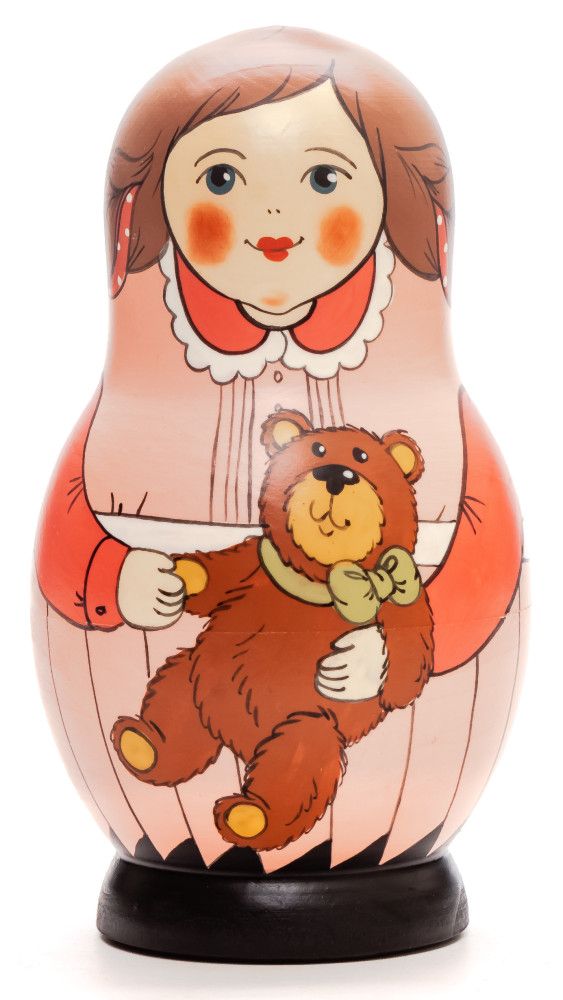 125 mm Mother with Toy Bear hand painted Traditional Russian Wooden Matryoshka doll 5 pcs (by Igor Malyutin)
