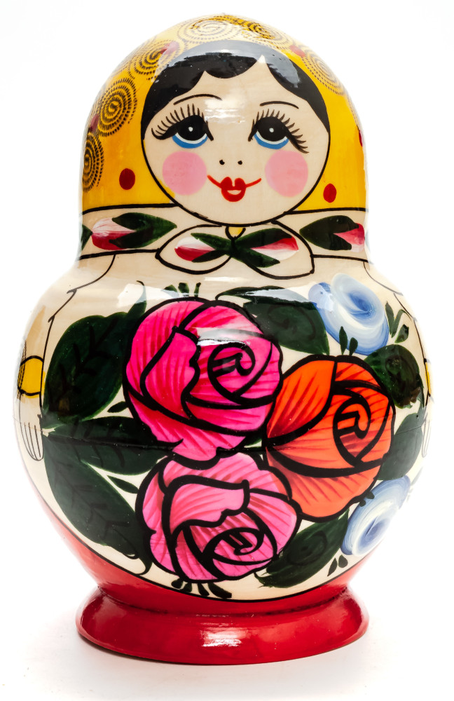 Semenovskaya Russian Matryoshka Nesting Doll yellow round 10 pcs inside