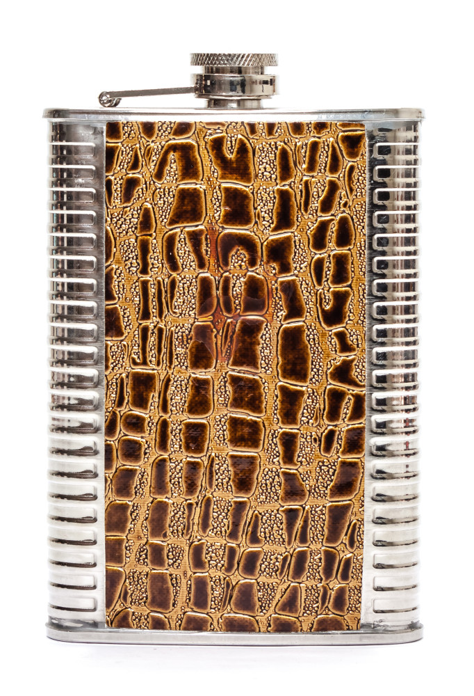 9 oz Light Brown Leather Coated Metal Flask