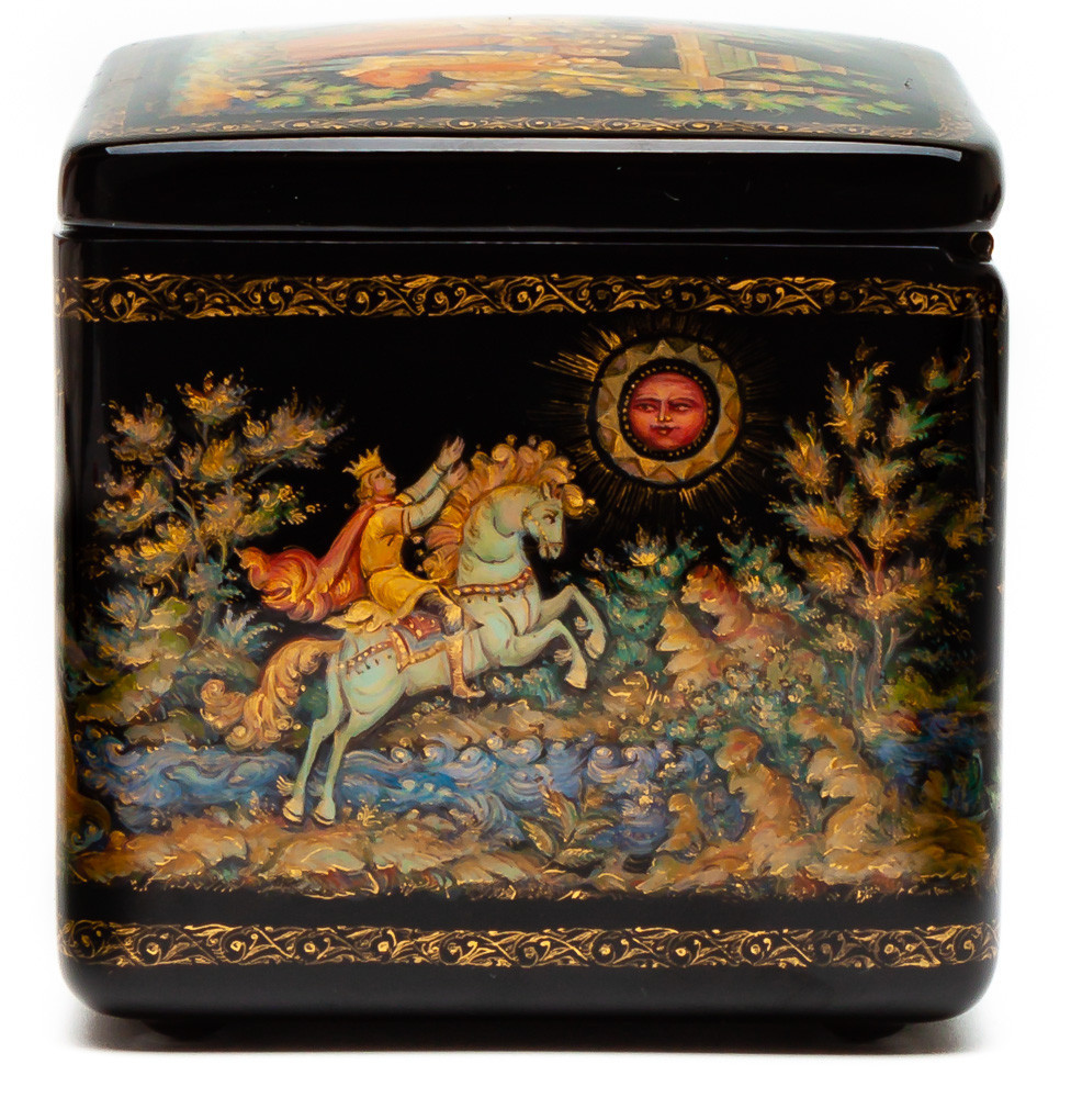 90x70mm The Tale of the Dead Princess and the Seven Knights hand painted lacquered box from Palekh (by Pavel Studio)