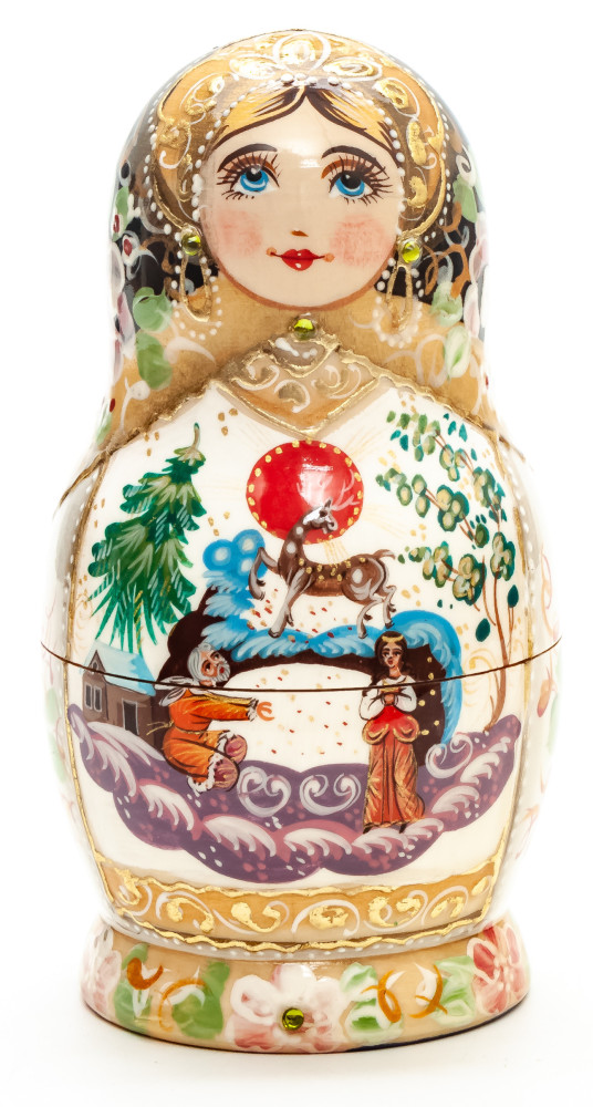 Shop Exclusive Nesting Dolls 130mm Russian Fairytale hand painted Matryoshka round Doll 5pcs (by A Studio) online at Skazka.site | Eligible for fast shipping and free returns. 130mm Russian Fairytale hand painted Matryoshka round Doll 5pcs (by A Studio)